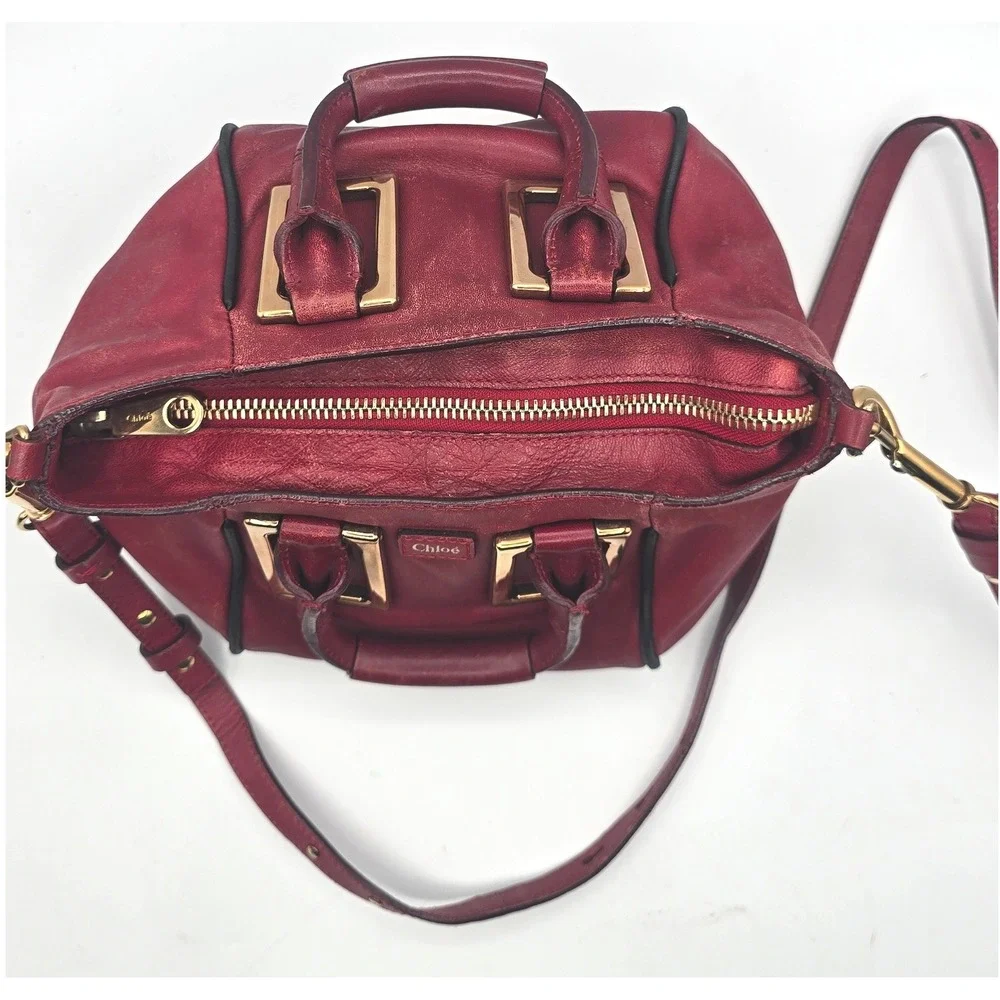 Authentic Chloe Ethel Small Red Leather Satchel Shoulder Crossbody Bag Handbag